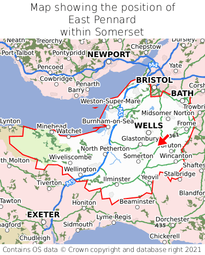 Map showing location of East Pennard within Somerset