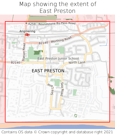 Map showing extent of East Preston as bounding box