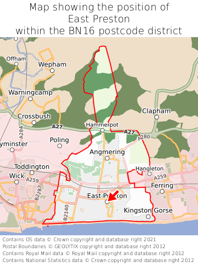 Map showing location of East Preston within BN16