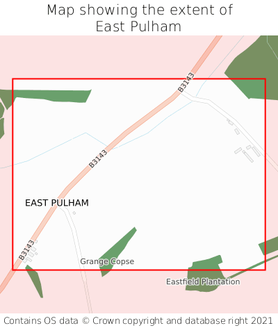 Map showing extent of East Pulham as bounding box