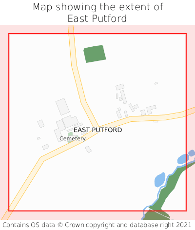 Map showing extent of East Putford as bounding box