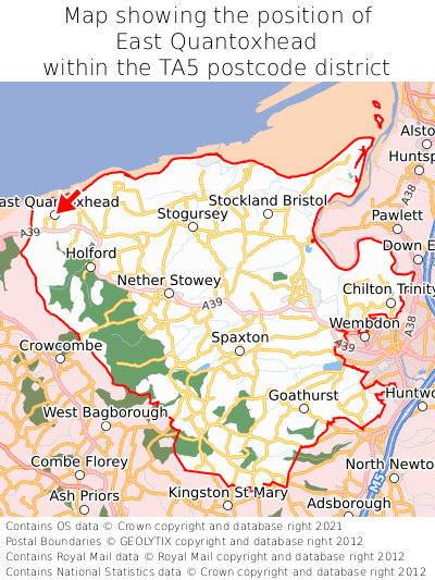 Map showing location of East Quantoxhead within TA5
