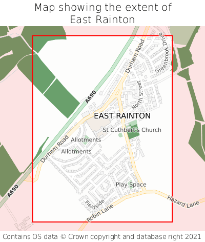 Map showing extent of East Rainton as bounding box