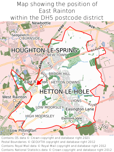 Map showing location of East Rainton within DH5