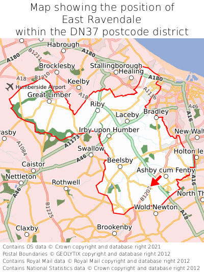 Map showing location of East Ravendale within DN37