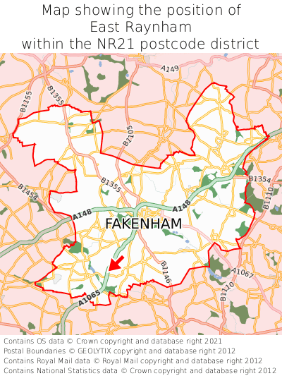 Map showing location of East Raynham within NR21