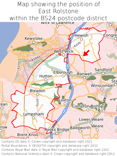 Map showing location of East Rolstone within BS24