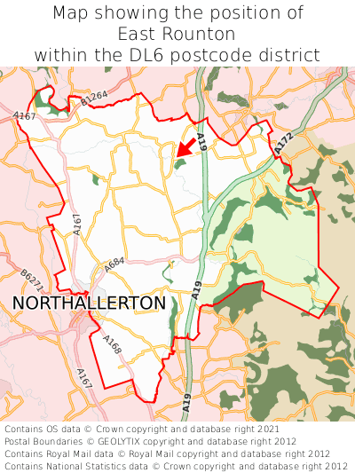 Map showing location of East Rounton within DL6