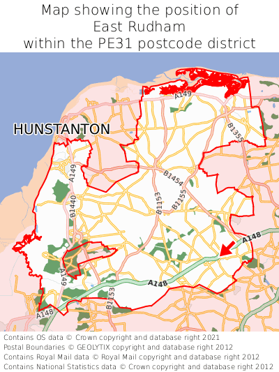 Map showing location of East Rudham within PE31