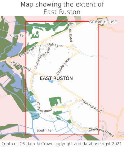 Map showing extent of East Ruston as bounding box