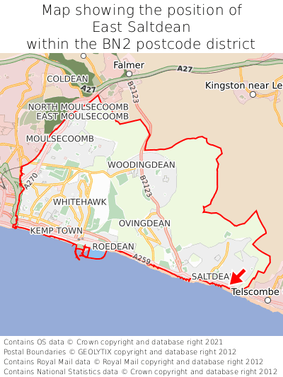 Map showing location of East Saltdean within BN2