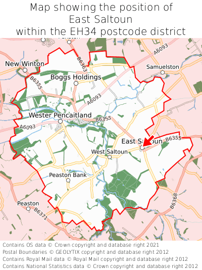 Map showing location of East Saltoun within EH34