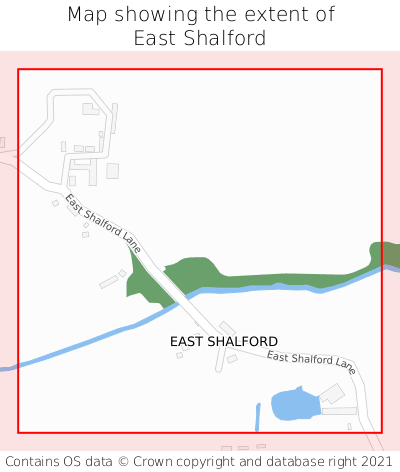 Map showing extent of East Shalford as bounding box