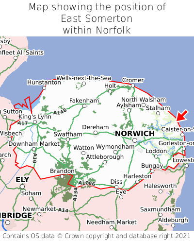 Map showing location of East Somerton within Norfolk