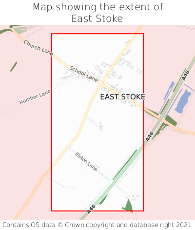Map showing extent of East Stoke as bounding box