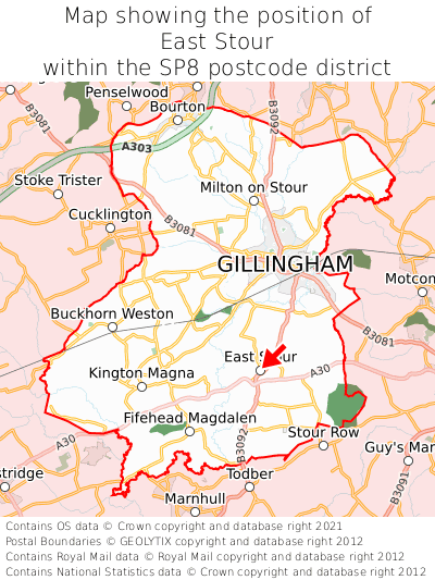 Map showing location of East Stour within SP8