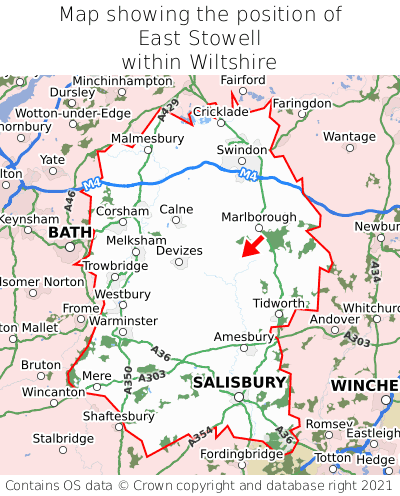 Map showing location of East Stowell within Wiltshire
