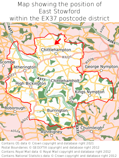 Map showing location of East Stowford within EX37