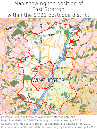 Map showing location of East Stratton within SO21