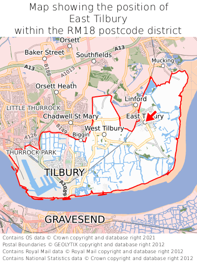 Map showing location of East Tilbury within RM18
