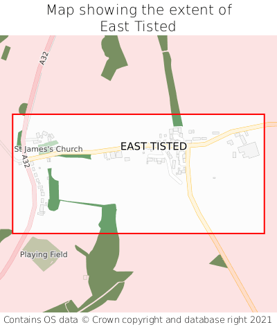 Map showing extent of East Tisted as bounding box