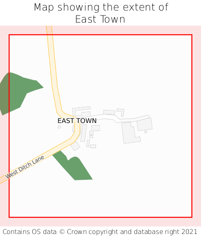 Map showing extent of East Town as bounding box