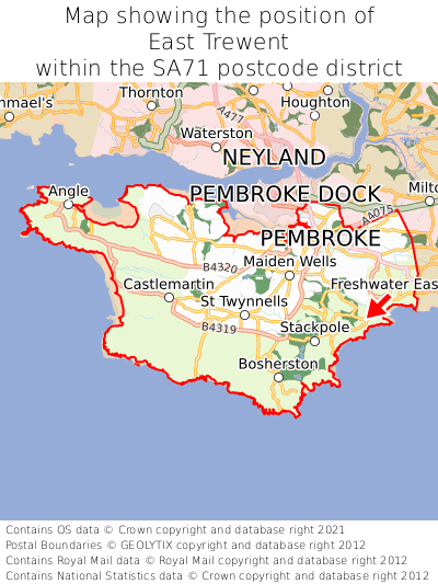 Map showing location of East Trewent within SA71