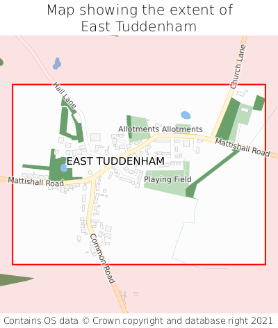 Map showing extent of East Tuddenham as bounding box