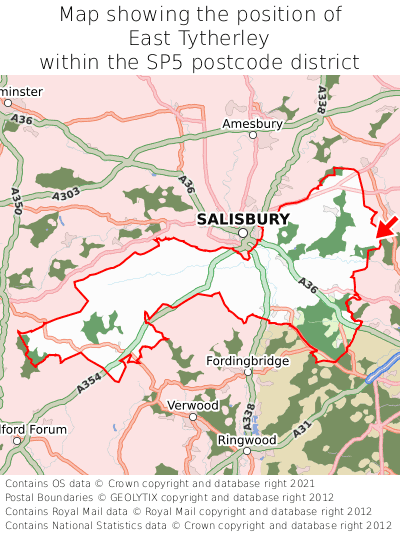 Map showing location of East Tytherley within SP5