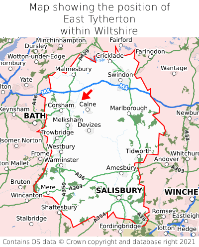 Map showing location of East Tytherton within Wiltshire