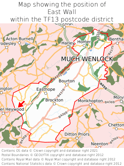Map showing location of East Wall within TF13