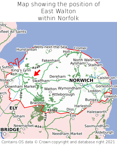 Map showing location of East Walton within Norfolk