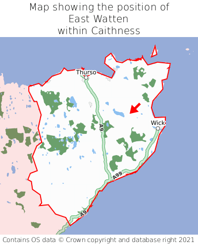 Map showing location of East Watten within Caithness