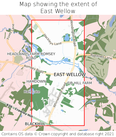 Map showing extent of East Wellow as bounding box