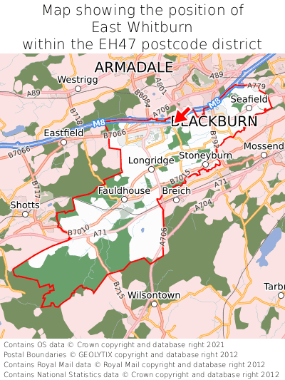 Map showing location of East Whitburn within EH47