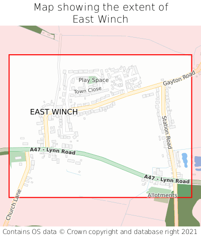 Map showing extent of East Winch as bounding box