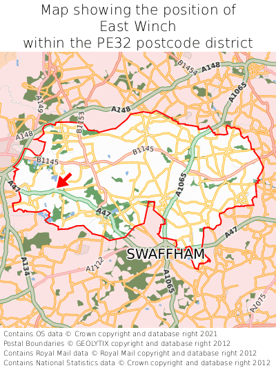Map showing location of East Winch within PE32