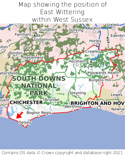 Map showing location of East Wittering within West Sussex