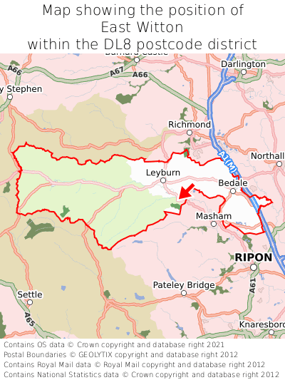 Map showing location of East Witton within DL8