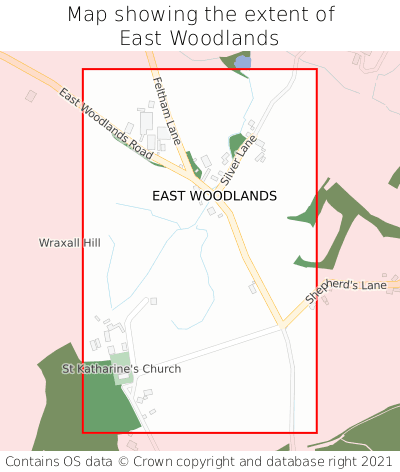 Map showing extent of East Woodlands as bounding box