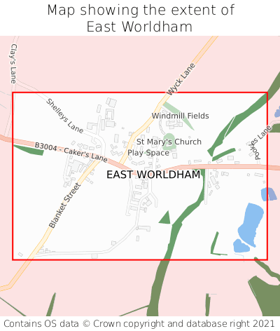 Map showing extent of East Worldham as bounding box