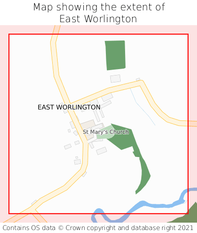 Map showing extent of East Worlington as bounding box