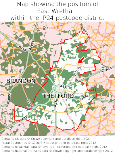 Map showing location of East Wretham within IP24