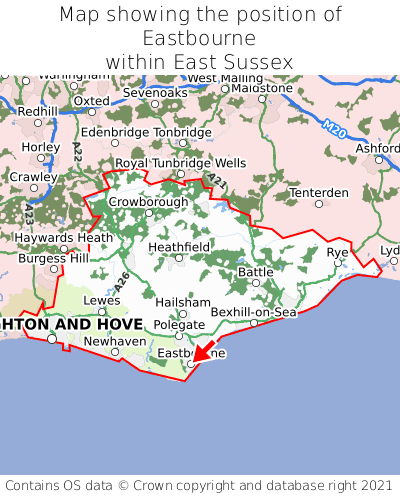 Map showing location of Eastbourne within East Sussex