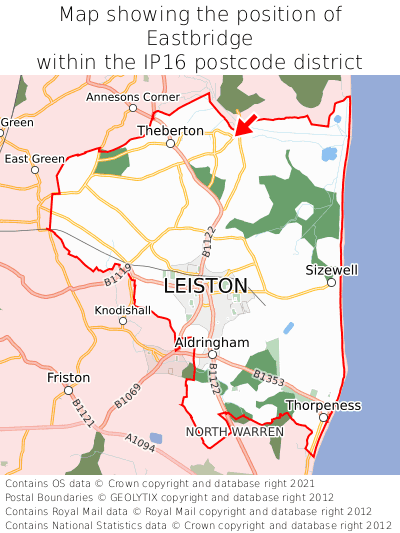 Map showing location of Eastbridge within IP16