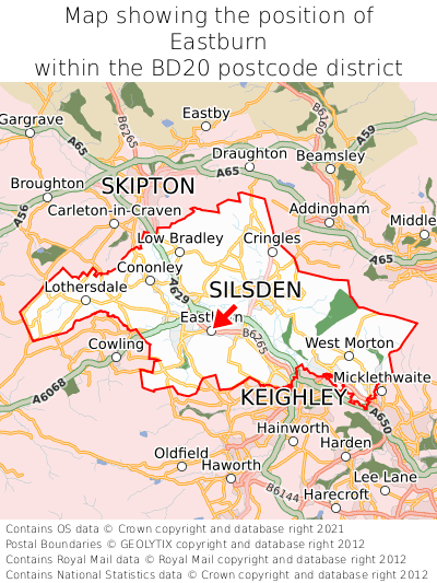 Map showing location of Eastburn within BD20
