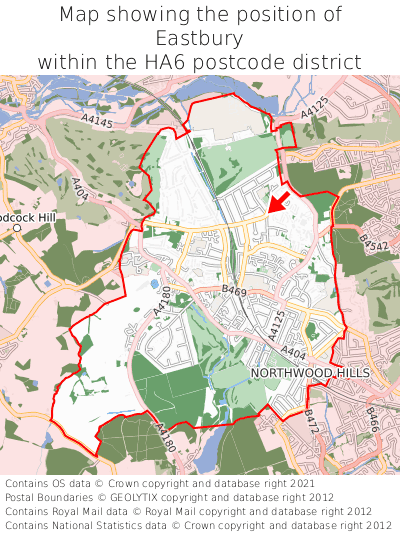 Map showing location of Eastbury within HA6