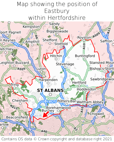 Map showing location of Eastbury within Hertfordshire