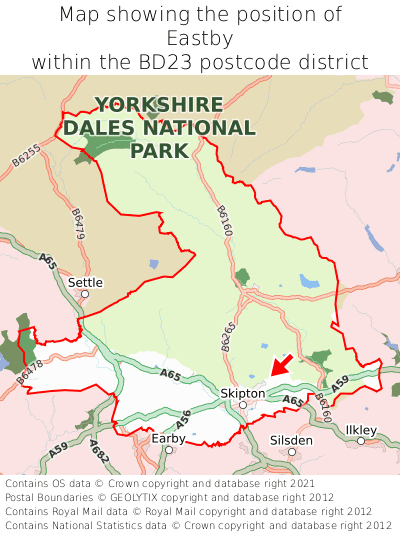 Map showing location of Eastby within BD23