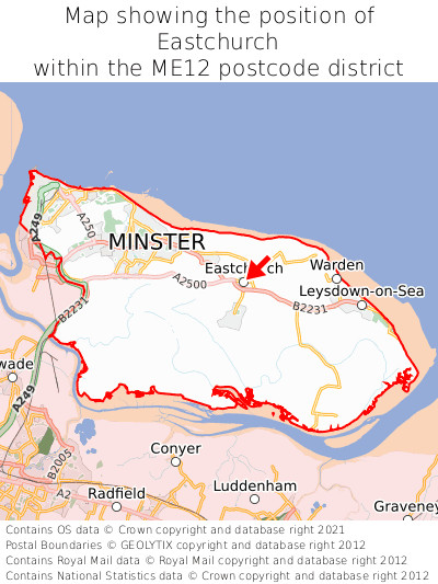 Map showing location of Eastchurch within ME12